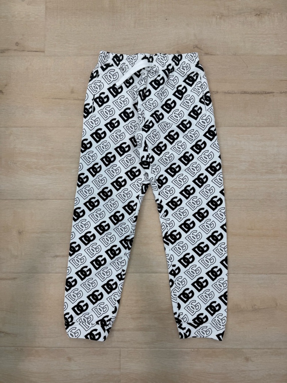 Dolce & Gabbana White Joggers with Black All-Over Logo